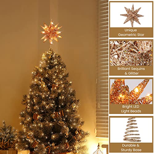 Luxspire Christmas Tree Topper, Christmas Decorations Tree Topper Light, 3D Star Christmas Lights Tree Top Battery Powered, Indoor Christmas Decoration Lights, Timer Function, Champagne Gold #TOP4