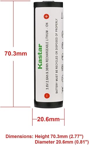 Miniatura 3 de Kastar Paquete de 2 baterías de 3.7 V 2.6 Ah 74175 compatibles con linterna Strion DS HPL, linterna Strion DS HL, linterna USB ProTac HL, linterna