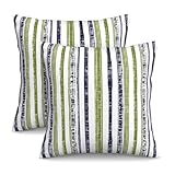 KiuLoam Boho Navy Blue and Green Striped Throw Pillow Covers 18 x 18 Inch Set of 2 Outdoor Decorative Pillow Cases Farmhouse Cushion Cases for Couch Bed Home Decor