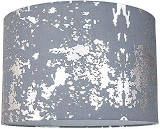 Modern and Unique Grey Cotton Fabric Lamp Shade with Silver Foil Design for Table or Ceiling Usage | 30cm Diameter | 60w Maximum by Happy Homewares