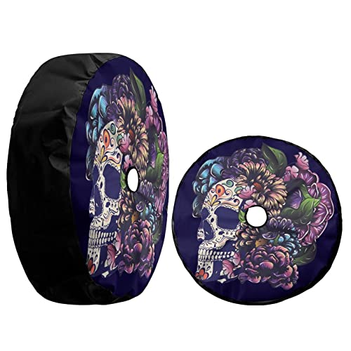 Image of Delerain Spare Tire Cover with Backup Camera Hole Sugar Skull Wheel Covers Waterproof Dust-Proof UV Sun Universal Fit for Jeep Trailer RV SUV Truck (18 Inch for Diameter 32 inch-34 inch)