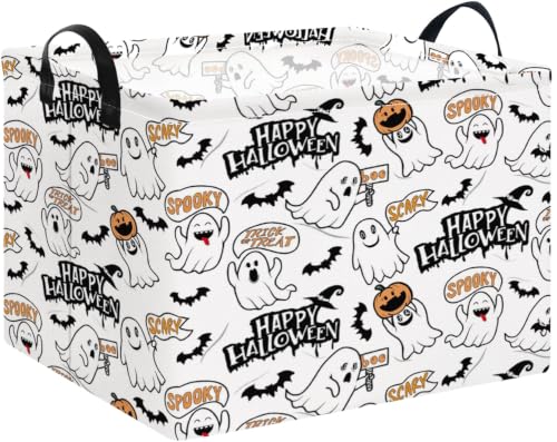 Image of NTAO Gift Storage Basket Empty for Halloween, Storage Bin with Handles, Room Decor, Book Box(Spooky Ghost)
