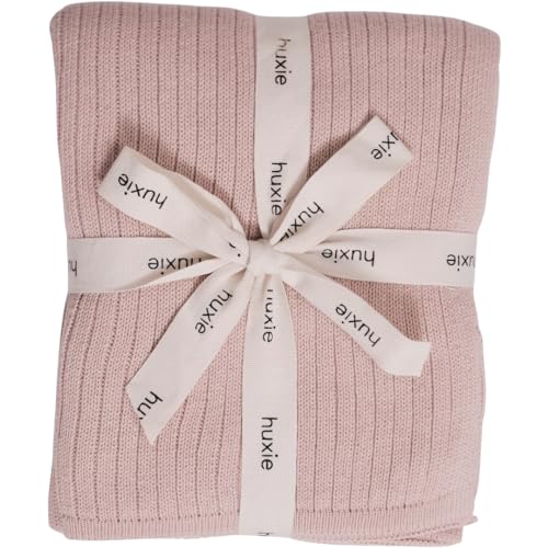 Image of Knitted Organic Cotton Baby Blanket- Swaddle Blanket, 30" x 40" Soft Receiving Blanket for Newborn (Ribbed-Blush)