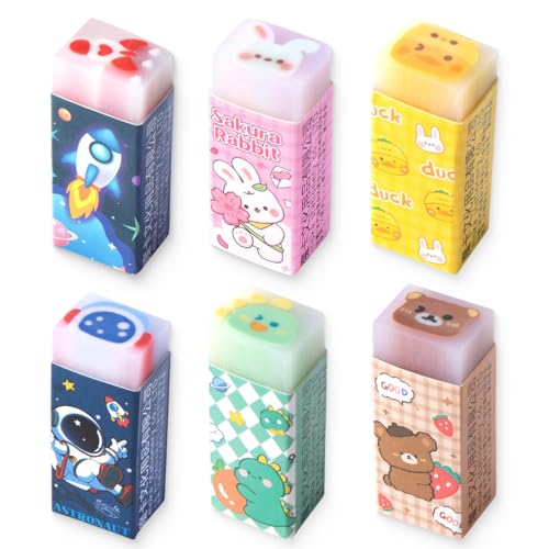 Goma de Borrar Suave，Gomas de Borrar Niños para Borrar Precisión，Goma Borrar para Papelería Escolar de Oficina en Casa（6 Piezas）