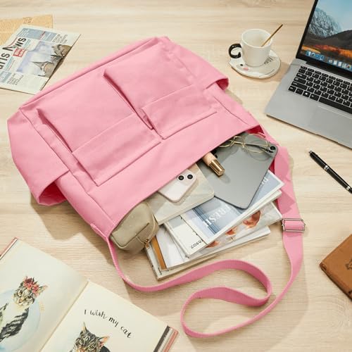 Image of KALIDI Canvas Tote Bag Zipper Large Crossbody Shoulder Bag Messenger Bag | Hobo Purse Cross Body Handbag for Women or Men Casual College Work Travel Daily Commuting Everyday