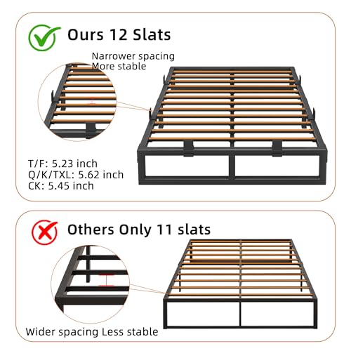 Image of 14 Inch Metal Queen Bed Frame with Steel Support, Noise-Free