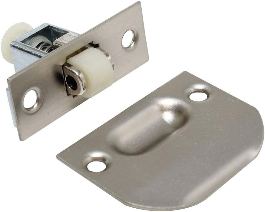 Litepak Adjustable Roller Catch for Furniture Closet Door Cabinet w/Strike Plate & Screws (6 Pack, Satin Nickel)