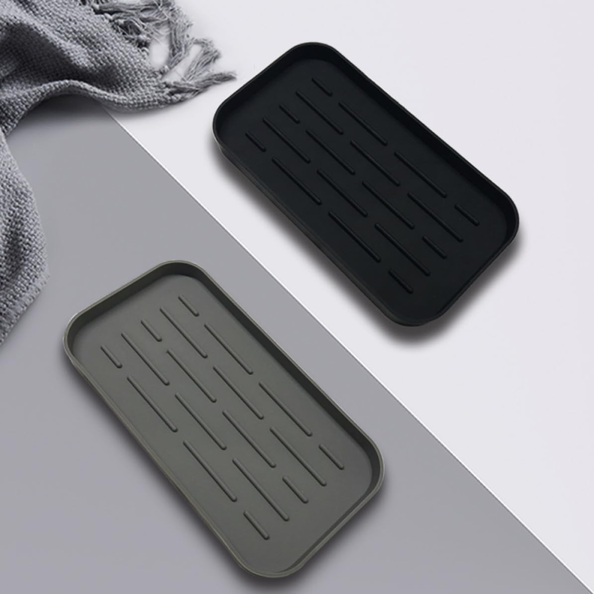 Tappetino per Asciugare i Piatti in Silicone Nero Scanalature Profonde, Organizer per Lavello da Cucina Facile da Lavare, per Piano di Lavoro e Bar