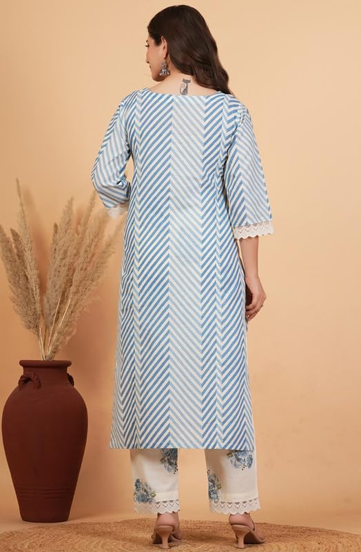 Image of rytras Women Pure Cotton Printed Straight Kurta Set with Palazzo pants & dupatta|Ethnic wear|Kurti Suit Set for Women