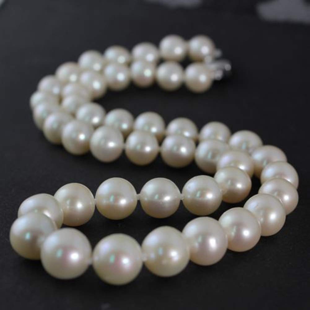 Classic AAA Quality Cultured Freshwater White Pearl Necklace Almost Round 9-10mm Pearl Necklace 925 Sterling Silver