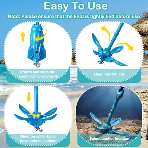 Image of MorningRo 1 Pack 1.5 /3.5 lb Marine Kayak Anchor Kit with 40ft Rope and Buoy Folding Grapnel Boat Anchor Kit Kayak Fishing Accessories for Small Boats, Canoe, SUP Paddle Boards