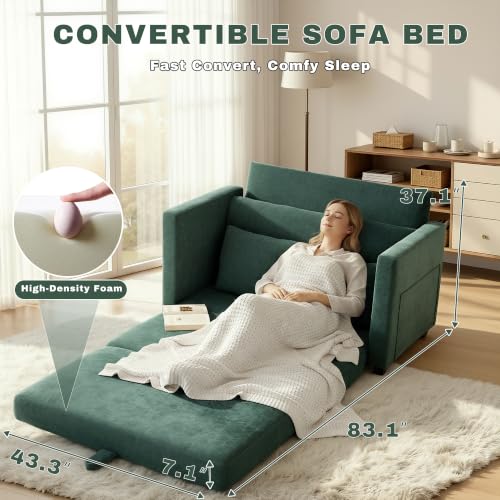 Image of 52 inch Loveseat Sleeper Sofa Bed,2 in 1 Convertible Floor Sofa Bed for Small Spaces,Pull Out Couch with Deep Seat,2 Pillows and Solid Frame Floor Couch for Living Room,Apartment (Green)
