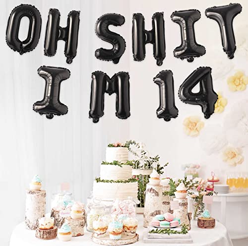 Image of Oh I'm 14! Latex Balloons 16 Inch Black Hallo Fourteen Cheers to 14 Years Old Theme Decor for Man Woman Happy 14th Birthday Party Photo Studio Prop Flag Decorations Favors Supplies