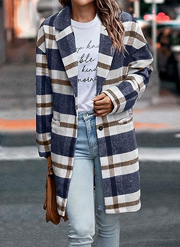 PRETTYGARDEN Women Plaid Shacket Jacket Trendy Fall Casual Button Wool Blend Tartan Trench Coat Winter Clothing with Pockets