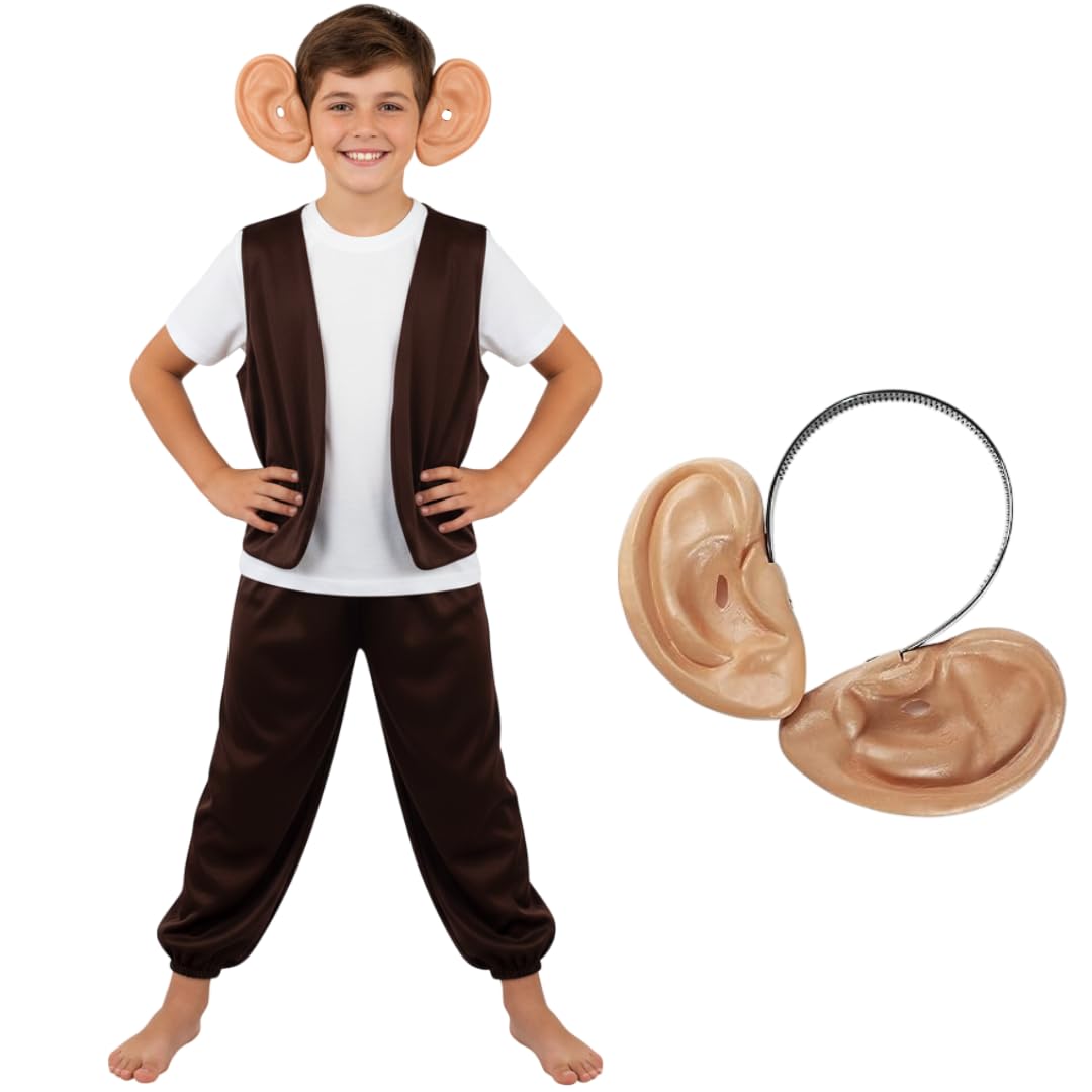LOVETRENDS Childs Big Kind Giant - Brown Waistcoat, Brown Trousers, a Short Sleeved Top and Large Ears Headband - Perfect for World Book Day School Book Week Fancy Dress (Large 8-10)