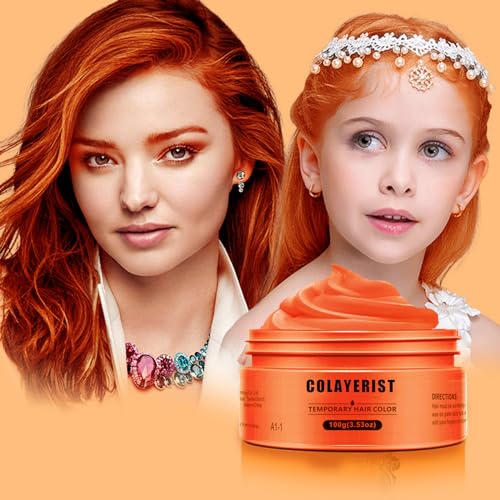 COLAYERIST Orange Cire Colorante Cheveux Hommes et Femmes, Colorant Cheveux Non Permanent pour Enfants, Maquillage de Coloration Temporaire Cheveux Fêtes ou Cosplay