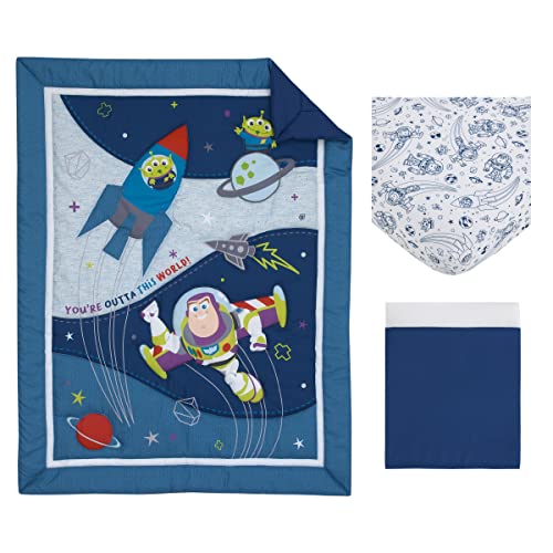 Disney Toy Story Outta This World Blue And Gray 3 Piece Nursery Crib Bedding Set - Comforter, Fitted Crib Sheet, And Crib Skirt #TOP4
