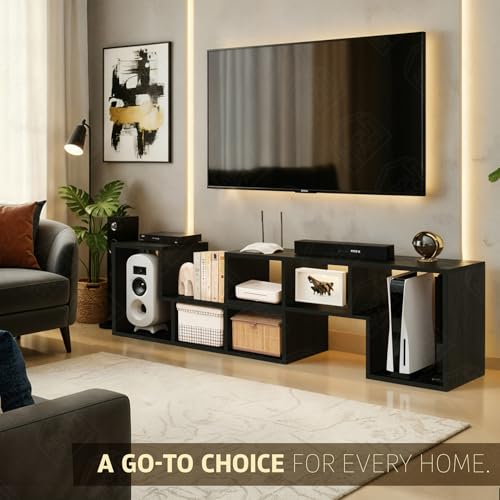 Image of ABOUT SPACE TV Stand - Wooden TV Entertainment Unit and Shelf Storage for Set Top Box,Home Theatre,Books for Living Room,2 L Shaped TV Unit for 32 to 72 inch TV,Adjustable TV Table - Black Mahogany