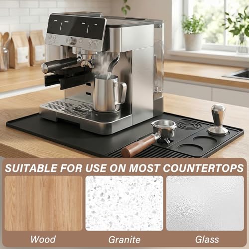 Exsink Kaffeemaschine Unterlage Und Kaffeemaschine Abtropfmatte Geschirr, 58 X 39 CM Silikonmatte Mit Rand, Rutschfeste, Hitzebeständige, Spülmaschinenfest Und BPA-Frei For Küche Und Bar