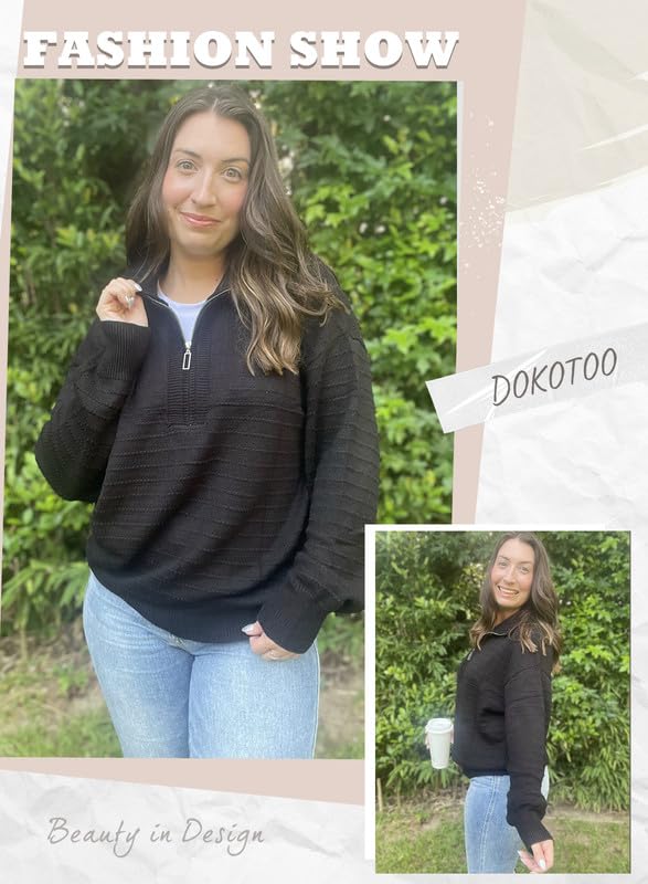 Image of Dokotoo Womens Quarter Zip Pullover Turtleneck Sweater Long Sleeve Fall Outfits Ribbed Knit Winter Sweaters