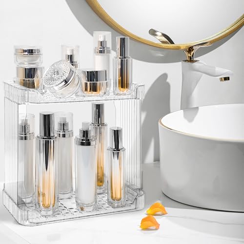 Image of Bathroom Counter Organizer Cosmetics Skincare Organizers Skincare Makeup Organizer Countertop Holder for Perfume-2 Tier-Clear