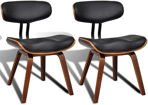 Miniatura 2 de 2-Piece Bent Wood Dining Chairs with Faux Leather Upholstery, Black and Brown Modern Kitchen Furniture Set for Dining Room Kitchen Comedor