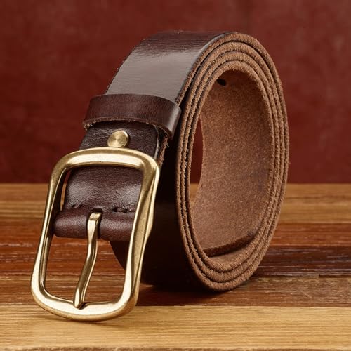 3.8cm Wide Men's Belt Solid Color Modern Handmade Cowhide Belt Men's Belt Men's Belt Retro Leather Old Belt for Men