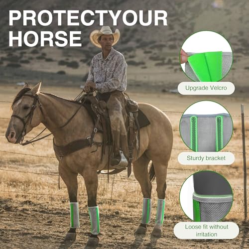 Image of Hilltown Fly Boots for Horses, Anti-Insect and UV-Permeable Fly Boots for Horses Set of 4 - Provide Your Horse with Maximum Protection During Training, Riding and Resting