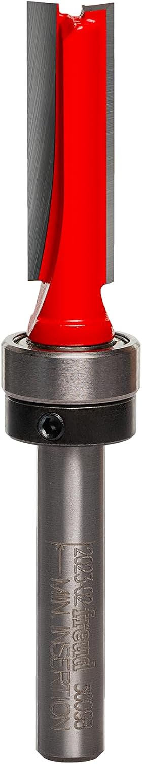 Freud 50-098: 5/16" (Dia.) Top Bearing Flush Trim Bit with 1/4" Shank,Red | 1/4" Shank, 2 Cutters, 24000 RPM, TiCo Hi-Density Carbide for Maximum Performance, For Template & Pattern Routing - 50-098