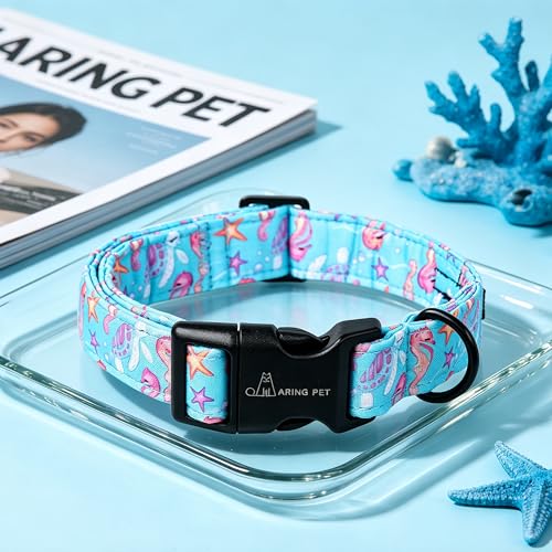 ARING PET Summer Dog Collar, Cute Blue Starfish Seahorse Doggy Collars for Puppy Small Medium Large Boy Girl Dogs Pet, for Daily Photos Outdoor Beach Walking Picnic, M — view 3