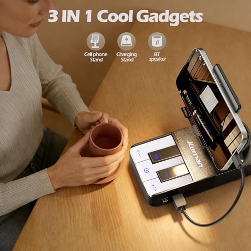 JTEMAN Cell Phone Stand with Bluetooth Speaker and Charging Stand,Piano Keys Design,Birthday Gifts for Men Women Dad Mom Husband Boyfriend Cool Tech Gadgets-Black