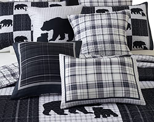 Virah Bella 3 Piece Queen Lodge Quilt Bedding Set - East Forge - Rustic Cabin Country Reversible Camping Comforter Set With Decorative Pillow Shams, Black #TOP3