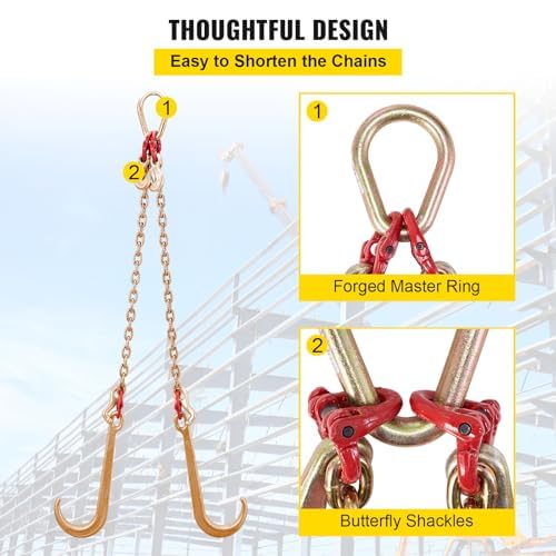 VEVOR G80 V Bridle Chain, 5/16 in x 3 ft Towing Chain Bridle with J Hooks and T Hooks, Heavy Duty Transport Tow Chain Bridle with 10800 lbs Safe Working Load Ideal for Flatbed Truck Wrecker Recovery - image 3