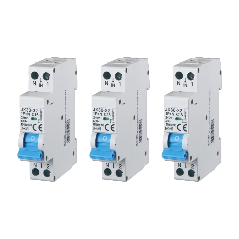 gloca Set 3 Interruttori Magnetotermici Automatici 1P+N 16A 220V 6KA 1 Modulo DIN C16