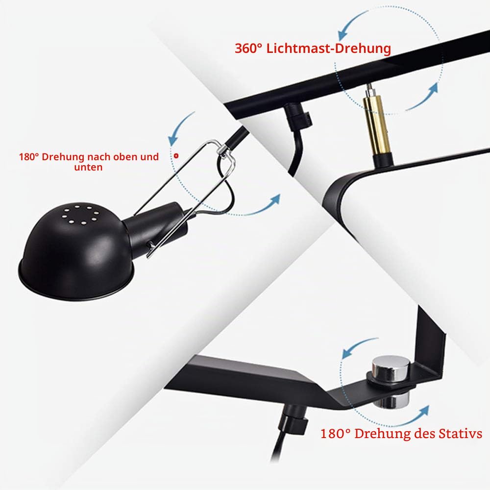 Faltbare Wandleuchte LED lange Arm einstellbare Schalter Kabel Schlafzimmer Studie Nachttischlampe Teleskop wandlichter Leselampe mit Netzschalter wandstrahler E27,Black150x85cm