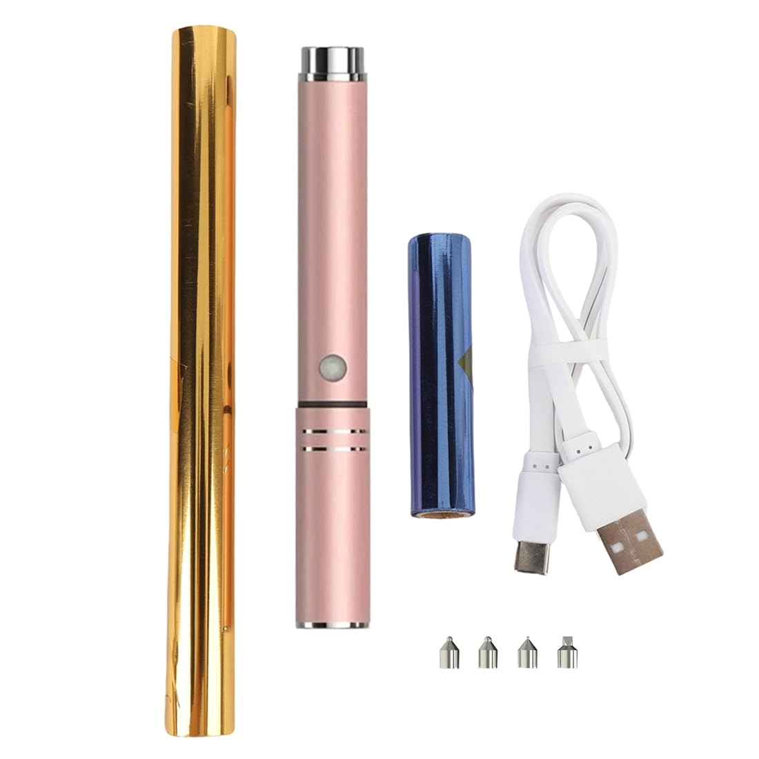 Aundhegrtt As Shown Usb Rechargeable Foil Pen Set 4 Tips Featuring 2 Heat Activated Foil Rolls Aluminum Alloy Handle For Versatile Foiling