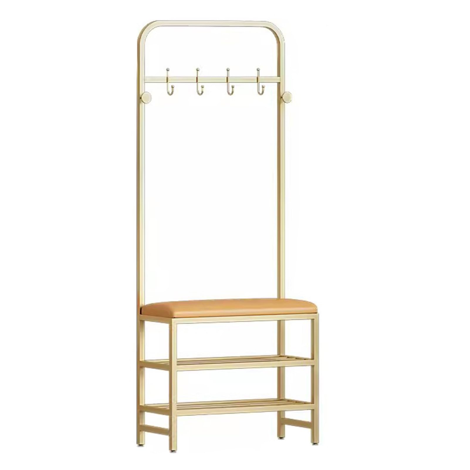 LWJSOCP Entryway Hall Tree with Storage Bench & Coat Rack Freestanding Shoe with PU Leather Seat Metal Frame & Hooks for Home Entry Storage Solution