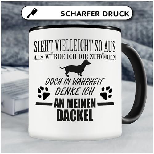Samunshi® Ich denke an meinen Dackel Hunde Tasse Kaffeetasse Teetasse Kaffeepott Kaffeebecher Becher H:95mm/D:82mm schwarz - 5