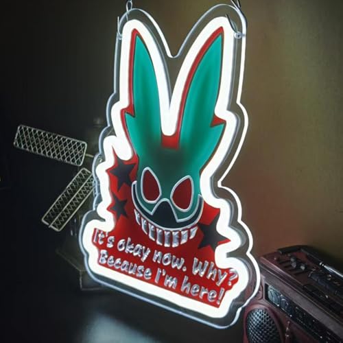 Image of Japanese Anime Neon Sign M H Academia Rabbit LED Wall Light for Bedroom Game Room Decor, Dimmable Neon Light for Kids Room Man Cave Birthday Party Gifts
