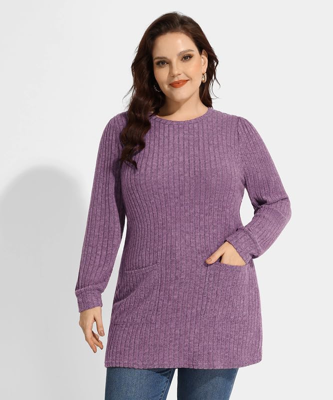 TIYOMI Womens Plus Size Long Sleeve Tops Crewneck Casual Fall Shirts Oversized Long Sweaters Loose Tunic Tops Pockets XL-5XL - Image 2