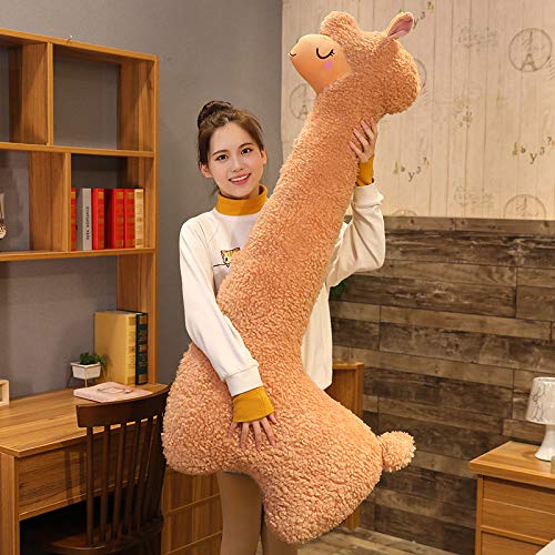 VELIHOME Fluffy Alpaca Toy,Cute Snuggle Buddy Alpaca Long Neck Plush Toy Sofa Pillow Cushion Cartoon Stuffed Dolls(75/100/130CM) (Brown, 100cm)