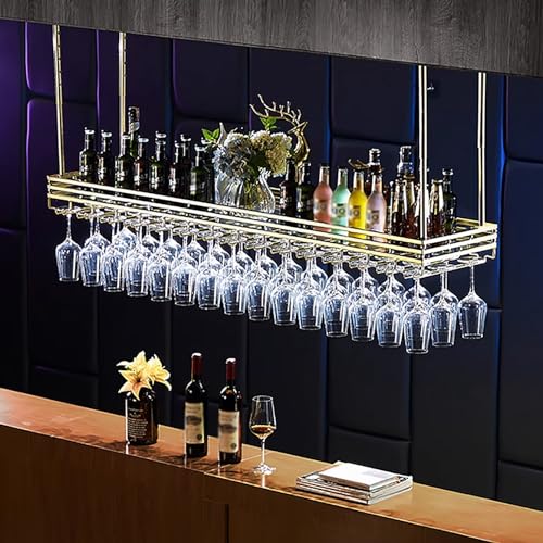 Support de verre à vin de plafond suspendu réglable avec étagère bouteille