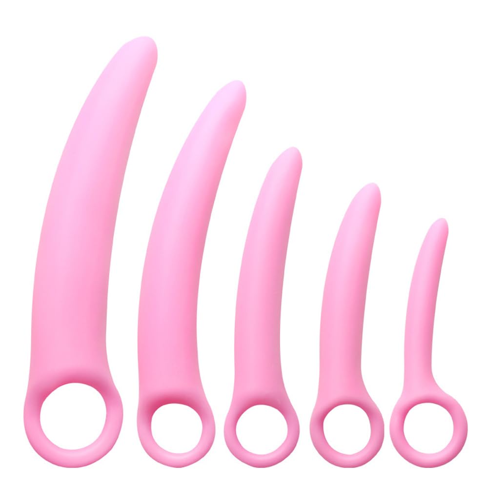 5PCS/Set Pink Silicone Pelvic Floor Muscle Dilator Trainer Set,Crescent Women Pelvic Floor Strengthening Device Female Pelvic Wand Massager