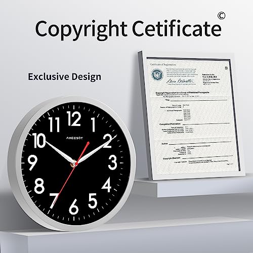 Akcisot Wall Clock - Modern Silent Non Ticking Wall Clocks Battery Operated 10 Inch, Small Analog Clock Decorative For Kitchen, Bedroom, Bathroom, Home Office, Living Room (Silver) #TOP4