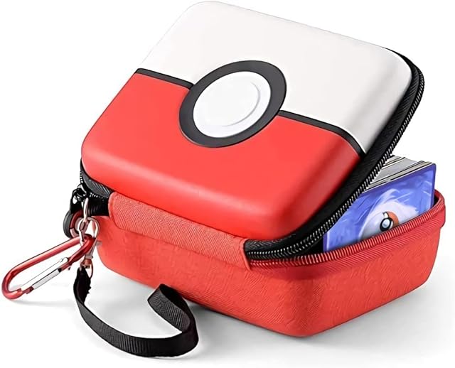 JoyHood Trading Card Storage Tin Box for PTCG Cards, Hard-Shell Game Cards Carry Case Holder Bag, Holds Up to 400+ Cards (Red Pokeball)