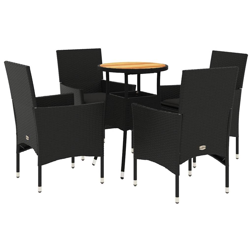 Salon de jardin design en polyrotin noir et finitions acacia avec coussins haut de gamme