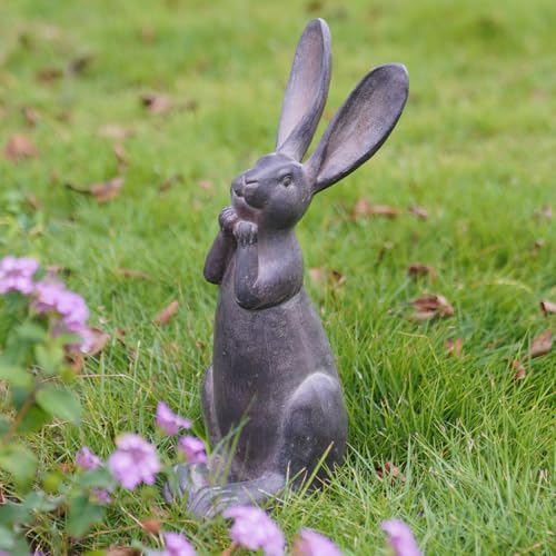 DiliComing Bunny Garden Decor 11 Inch Brown Resin Rabbit Outdoor Statue