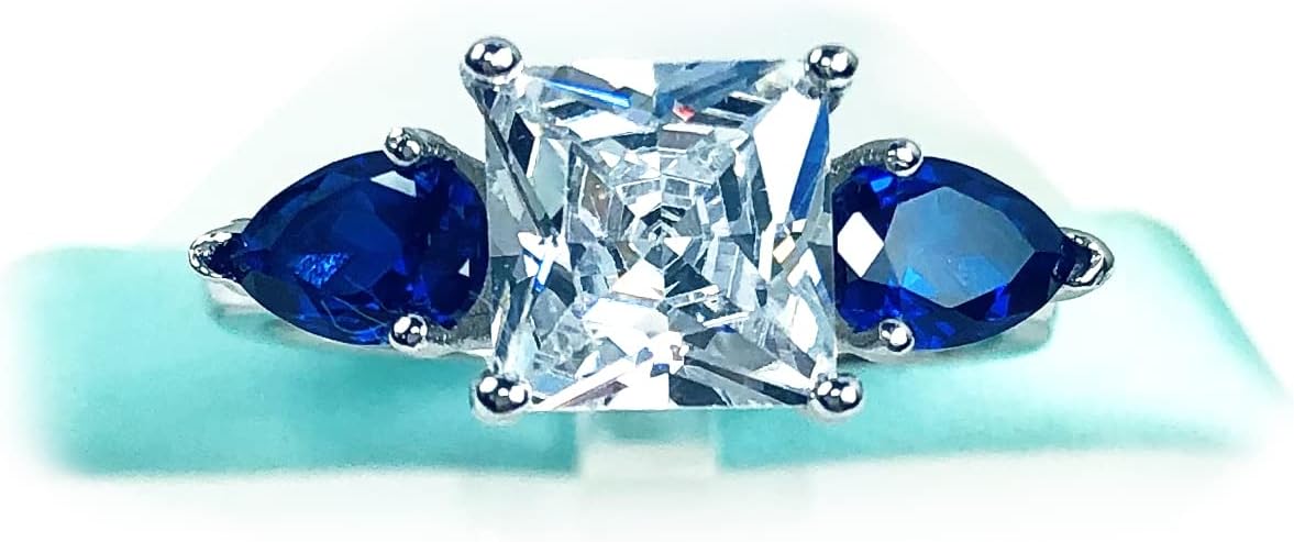 2Carat Princess Cut Simulated Diamond, Blue Pear, 925 Sterling Silver Solitaire Ring, Cubic Zirconia, Women Engagement Ring, Promise Ring