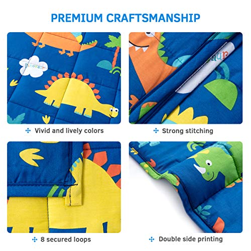Mr. Sandman 5 Lbs Weighted Blanket For Kids Twin Size Bed, Perfect For 40-60Lb Girls/Boys Organic Cotton Heavy Blanket With Premium Glass Beads - 36" X 48" Dinosaur Park #TOP2