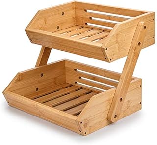 G.a HOMEFAVOR 2-Tier Bamboo Fruit Basket Bowl Holder, Bread Vegetables Storage Stand for Kitchen Countertop, Snacks Rack in Home Kitchen and Office